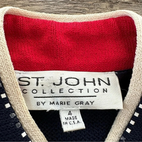 Vintage St John Collection Marie Gray Sz 4 Navy Nautical Zip Up Jacket Santana - Picture 4 of 11